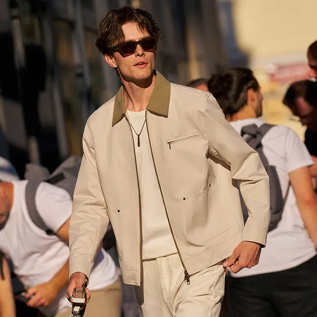 布先生 灯芯绒翻领撞色时尚巴恩风工装设计长袖夹克外套 男款