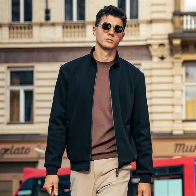 布先生 立领正肩秋冬纯色常规标准简约风夹克 男款