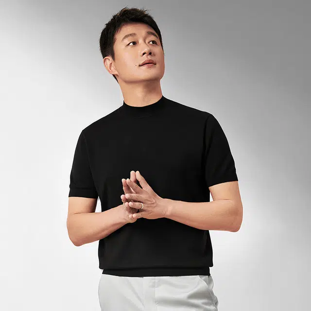 布先生 美丽诺羊毛可机洗保暖纯色打底短袖半高领毛衣 男款