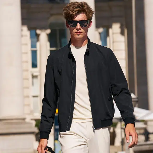 布先生 纽扣立领纯色牛津布标准欧美风防污长袖夹克外套 男款