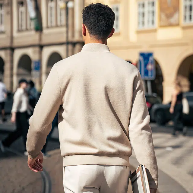 布先生 真皮拼接羊毛外套纯色常规标准现代风夹克 男款