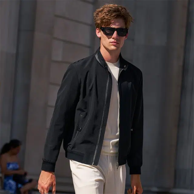 布先生 纽扣立领纯色牛津布标准欧美风防污长袖夹克外套 男款