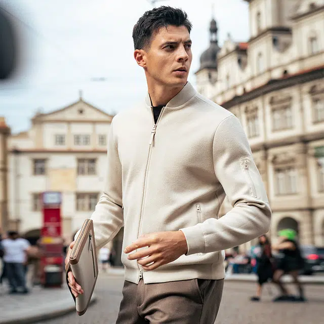 布先生 经典多口袋棒球服纯色羊毛外套常规标准休闲风夹克 男款