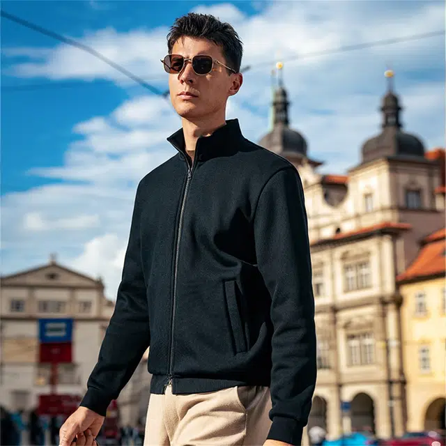 布先生 立领正肩秋冬纯色常规标准简约风夹克 男款