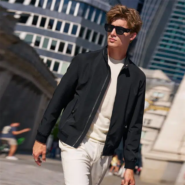 布先生 纽扣立领纯色牛津布标准欧美风防污长袖夹克外套 男款