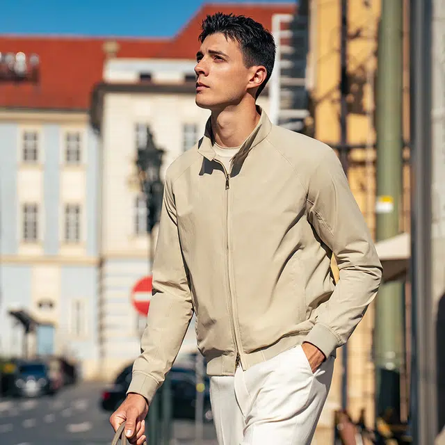 布先生 纯色简约立领插肩袖设计防风长袖夹克外套 男款