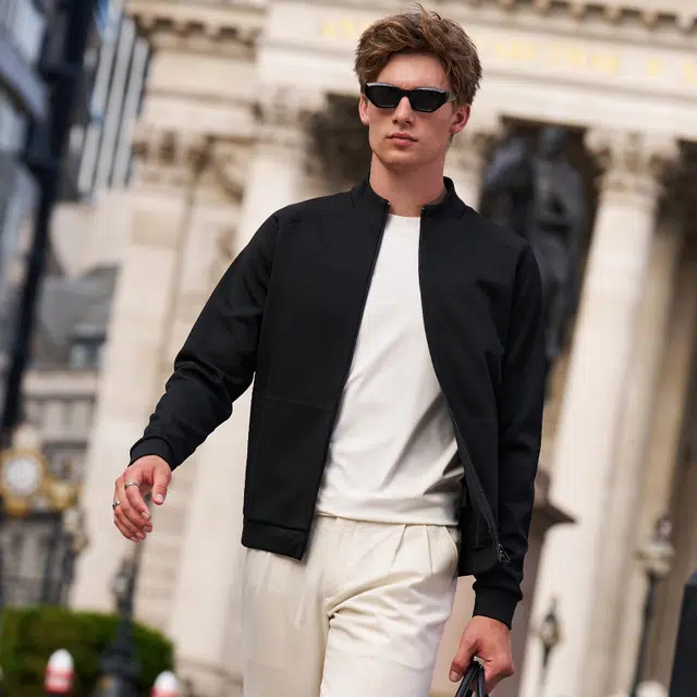 布先生 挺括立领长袖提花外套简约时尚夹克 男款