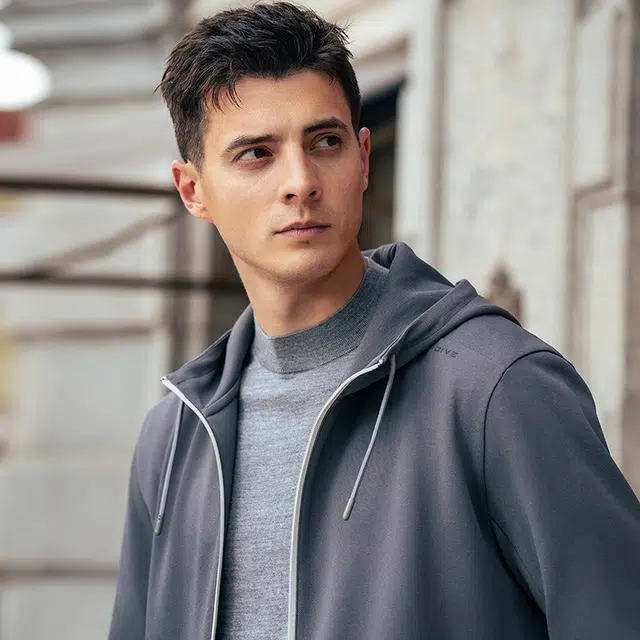 布先生 减龄连帽针织外套纯色开衫青春活力风长袖夹克 男款