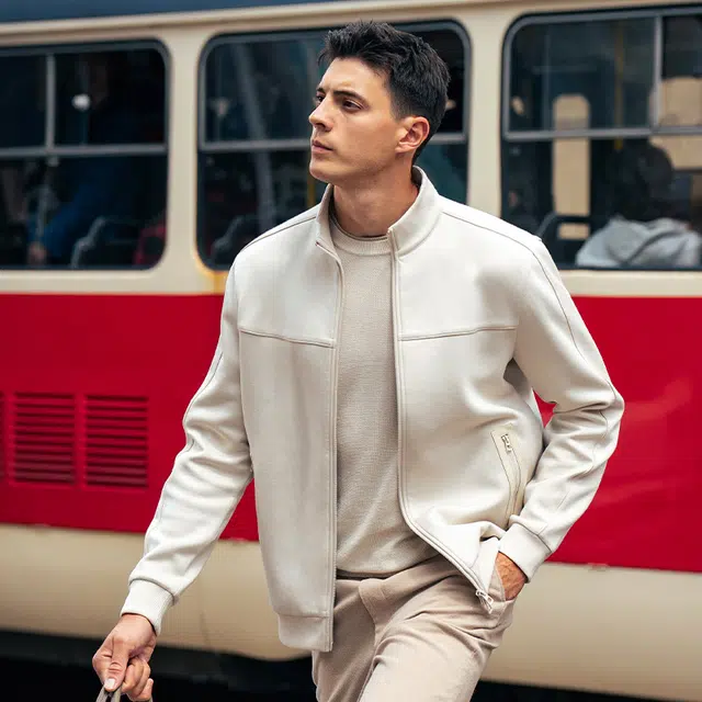 布先生 立领拼接时尚百搭外套保暖绒质夹克 男款