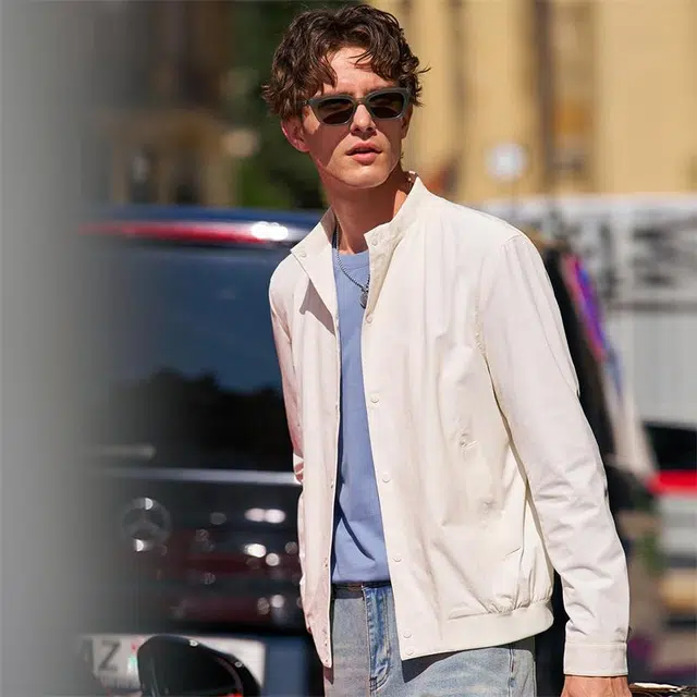 布先生 轻薄单排扣立领纯色正肩简约休闲风长袖夹克外套 男款