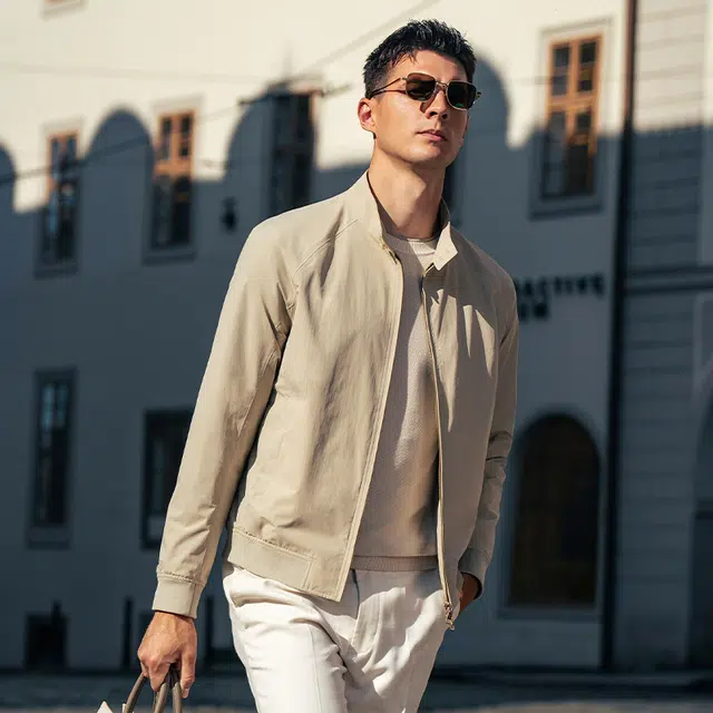 布先生 纯色简约立领插肩袖设计防风长袖夹克外套 男款