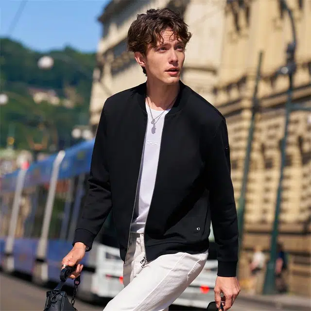 布先生 双头拉链时尚纯色常规标准休闲风长袖夹克 男款