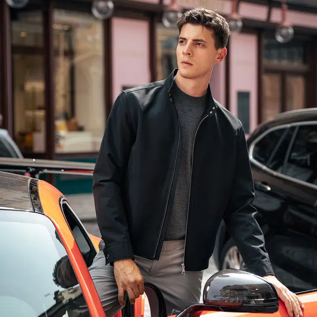 布先生 纯色复古英伦风立领上衣隐形插袋速干长袖夹克外套 男款