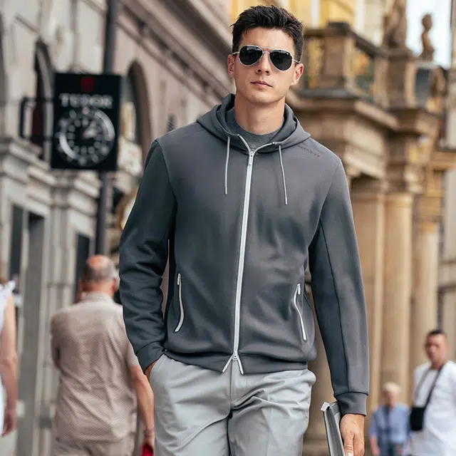 布先生 减龄连帽针织外套纯色开衫青春活力风长袖夹克 男款