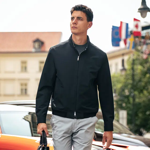 布先生 纯色复古英伦风立领上衣隐形插袋速干长袖夹克外套 男款