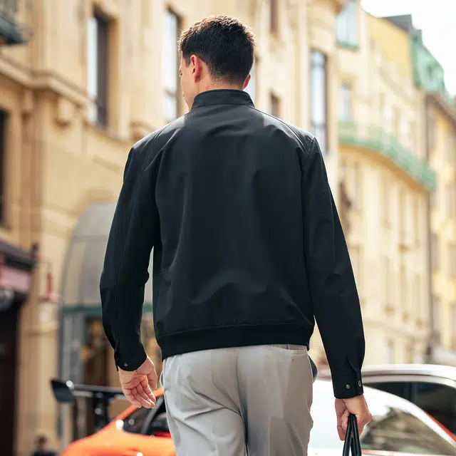 布先生 纯色复古英伦风立领上衣隐形插袋速干长袖夹克外套 男款