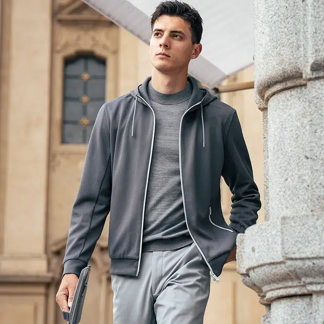 布先生 减龄连帽针织外套纯色开衫青春活力风长袖夹克 男款