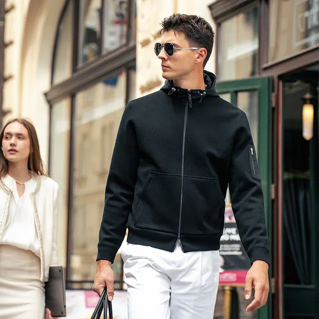 布先生 纯色减龄连帽外套常规现代风防风保暖夹克 男款