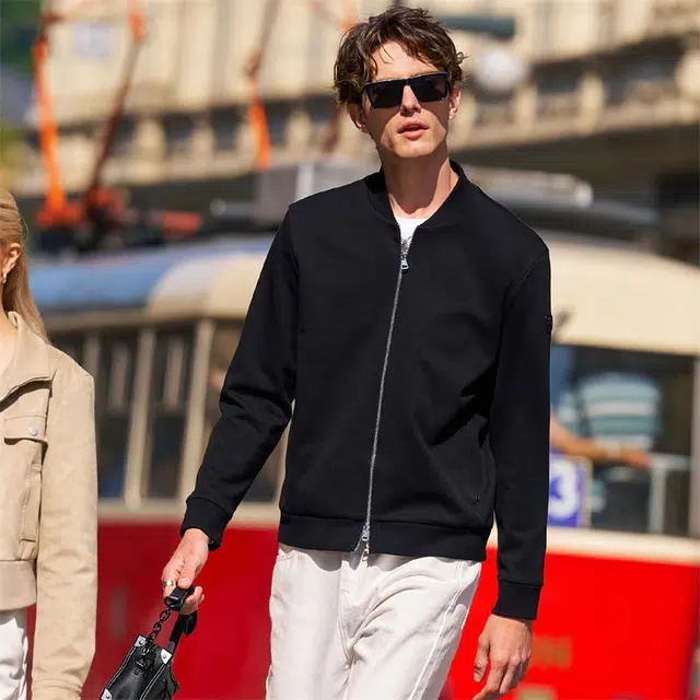 布先生 双头拉链时尚纯色常规标准休闲风长袖夹克 男款