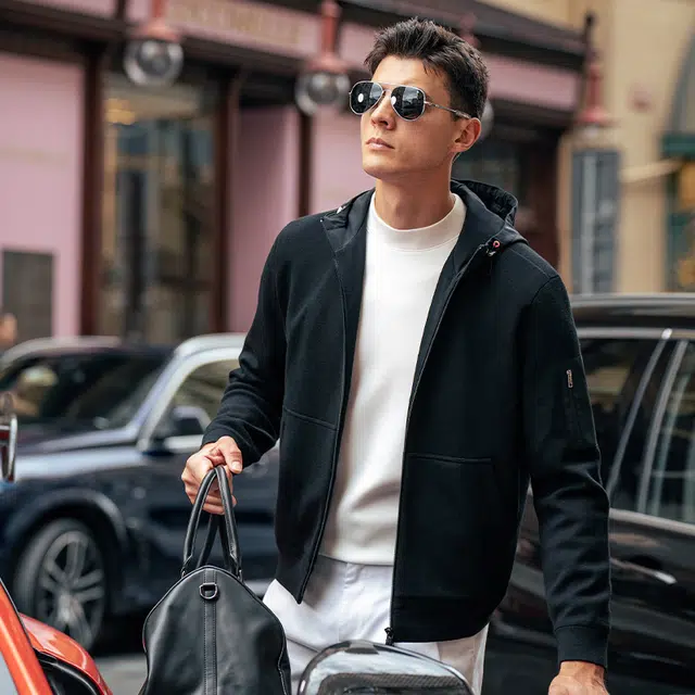 布先生 纯色减龄连帽外套常规现代风防风保暖夹克 男款