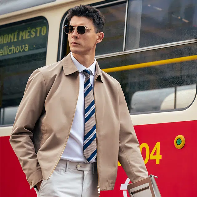 布先生 纯色挺括翻领松紧下摆隐形插袋速干长袖夹克外套 男款