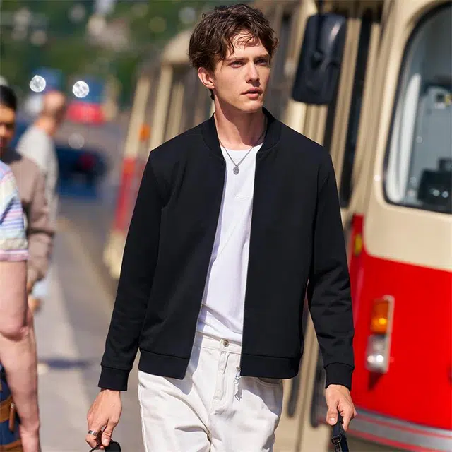 布先生 双头拉链时尚纯色常规标准休闲风长袖夹克 男款