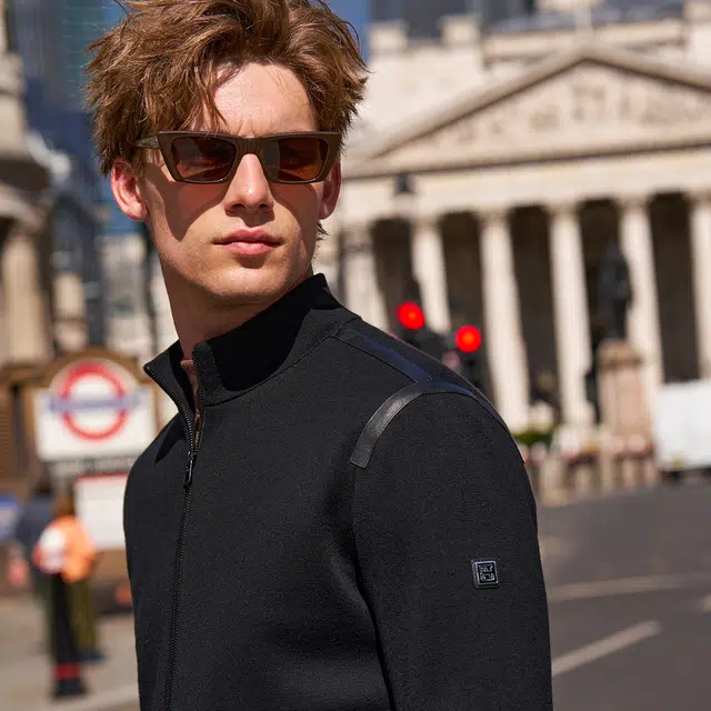 布先生 羊毛保暖真皮拼接纯色常规标准现代风夹克 男款