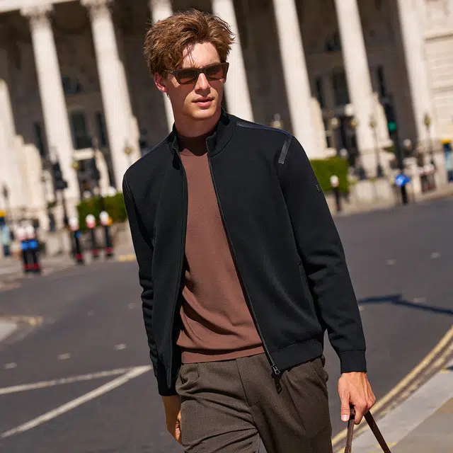 布先生 羊毛保暖真皮拼接纯色常规标准现代风夹克 男款