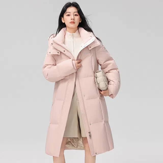 雅鹿 纯色中长款流行风格防寒保暖连帽加厚羽绒服 女款