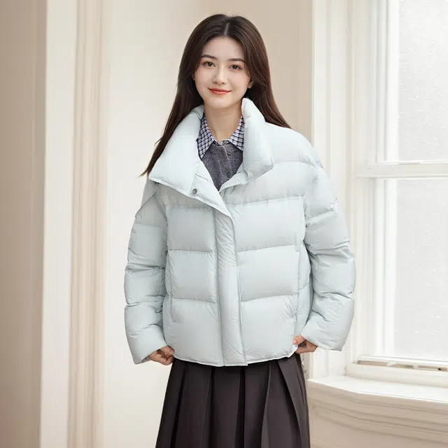 雅鹿 短款立领时尚简约云朵泡芙保暖蓄热面包服冬装外套羽绒服 女款