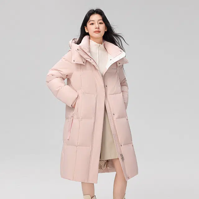 雅鹿 纯色中长款流行风格防寒保暖连帽加厚羽绒服 女款