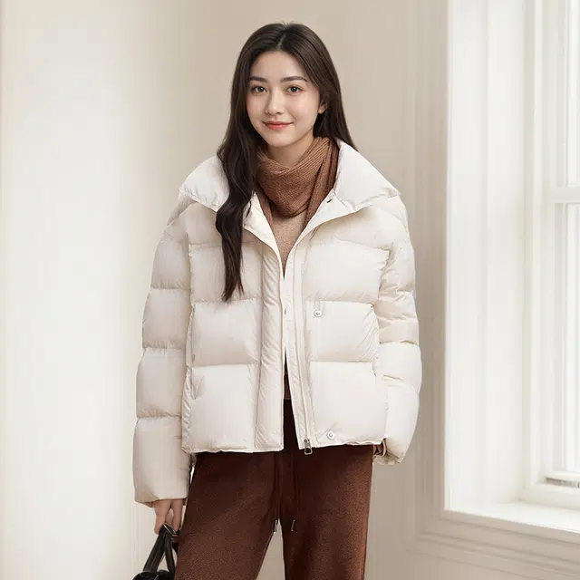 雅鹿 短款立领时尚简约云朵泡芙保暖蓄热面包服冬装外套羽绒服 女款