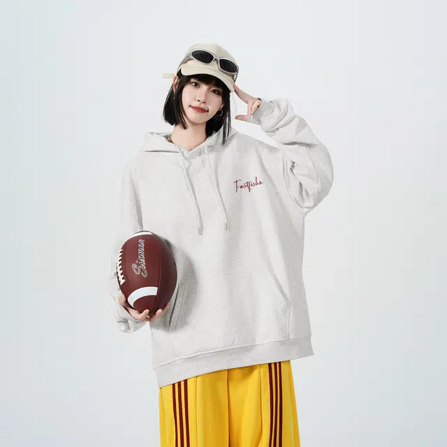 快鱼 美式手绘蜘蛛网玫瑰字母印花宽松休闲百搭透气连帽卫衣 男女同款