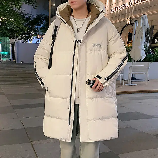 快鱼 美式高街复古个性百搭潮流休闲户外通勤纯色品牌宽松加厚保暖无性别主义穿搭连帽长款羽绒服 男女同款 白色