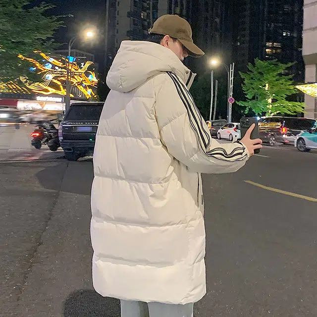 快鱼 美式高街复古个性百搭潮流休闲户外通勤纯色品牌宽松加厚保暖无性别主义穿搭连帽长款羽绒服 男女同款 白色