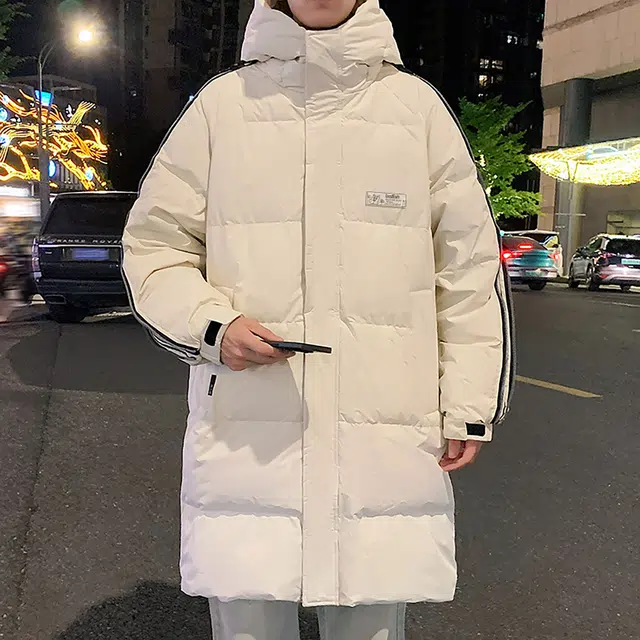 快鱼 美式高街复古个性百搭潮流休闲户外通勤纯色品牌宽松加厚保暖无性别主义穿搭连帽长款羽绒服 男女同款 白色