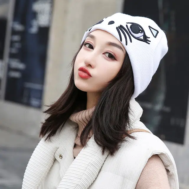 冠辉 可爱猫咪图案韩版时尚潮可爱猫咪保暖时尚可爱显脸小 毛线 绒线帽 男女同款情侣款