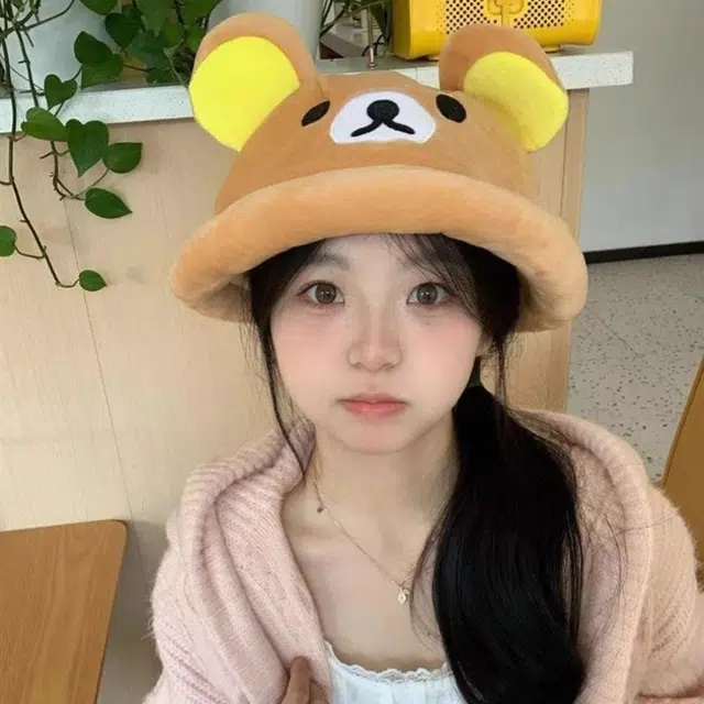 冠辉 日系可爱卡通显脸小毛绒小熊秋冬萌物套头帽小熊卡通保暖甜美可爱萌妹必备 棉 帽子 男女同款情侣款