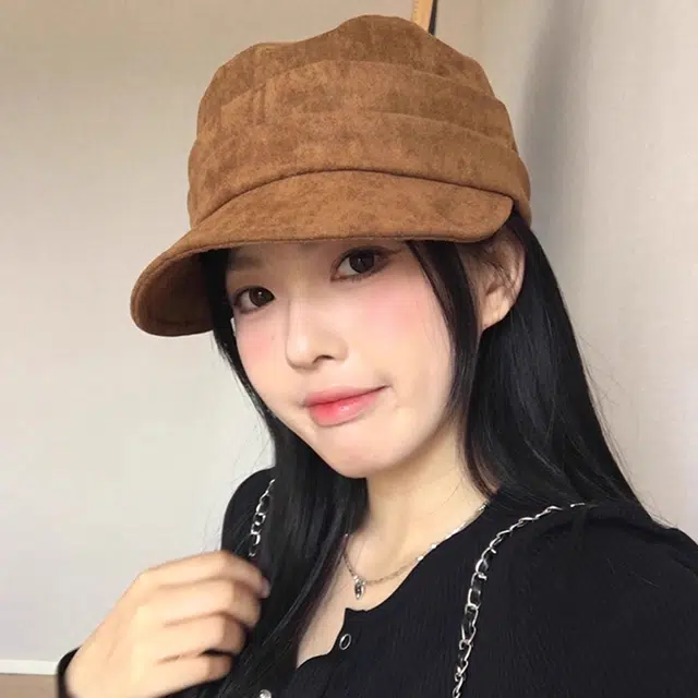 冠辉 中古风褶皱设计平顶帽显脸小氛围感日系复古咖色 麂皮绒 帽子 男女同款情侣款