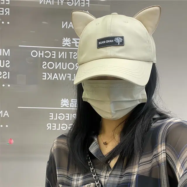 冠辉 韩系飞行员街头嘻哈风带墨镜可爱搞怪减龄猫耳朵大头围正反两戴个性款可爱搞怪减龄棒球遮阳帽 棉 鸭舌帽 男女同款情侣款