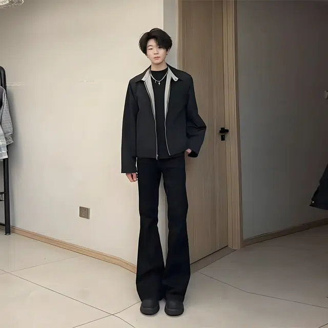 唐启 秋季美式高个子加长裤子修身窄版直筒弯刀微喇牛仔裤 男女同款