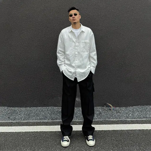 唐启 雅痞风工装外套早秋穿搭潮牌宽松高级内搭衬衣外穿长袖衬衫 男女同款