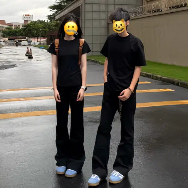 唐启 美式高街潮牌基础款弹力修身直筒微喇牛仔裤 男女同款