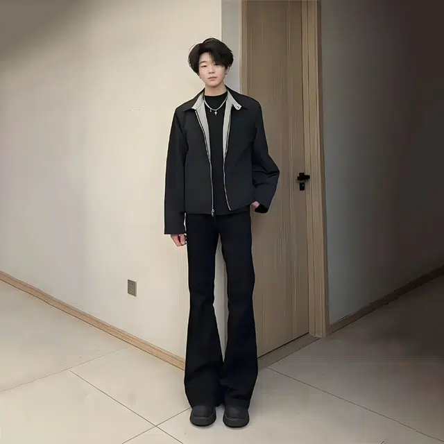 唐启 秋季美式高个子加长裤子修身窄版直筒裤弯刀微喇牛仔裤 男女同款