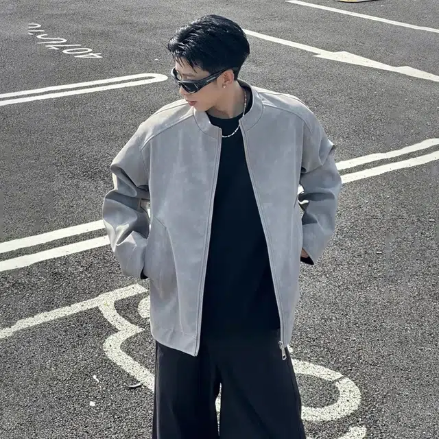 唐启  美式高街休闲简约高级感痞帅皮衣外套百搭潮流雾感机车夹克 男女同款