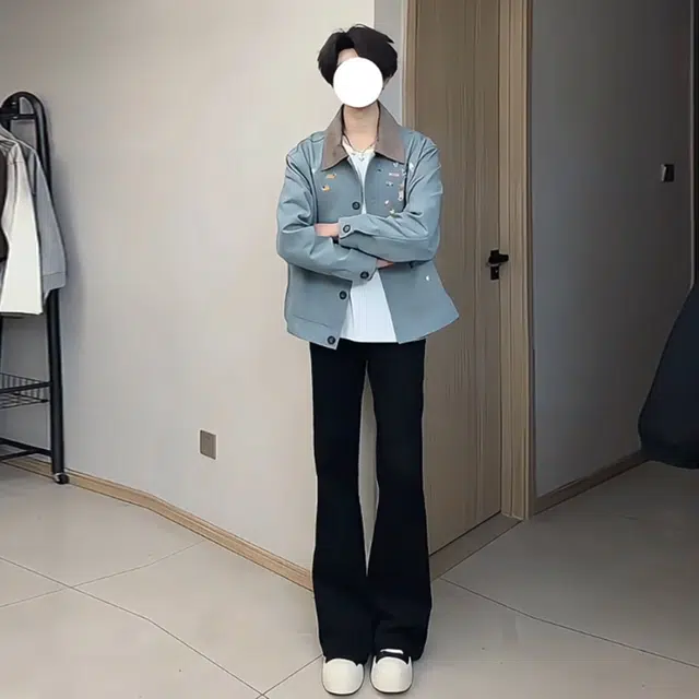 唐启  秋季显腿长直筒裤子高腰提档修身显瘦喇叭裤美式微喇牛仔裤 男女同款