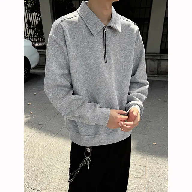 唐启 美式重磅半拉链卫衣潮牌痞帅高街小众设计感金属铆钉装饰翻领外套上衣 男女同款