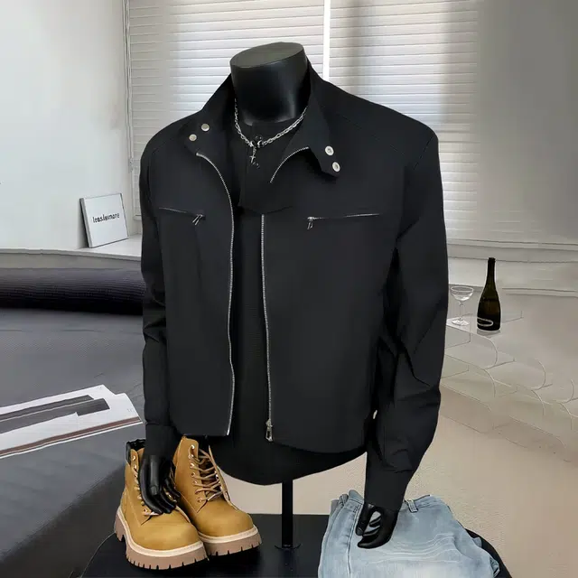 唐启 垫肩短款外套秋季设计感痞帅立领工装棒球服美式飞行夹克 男女同款