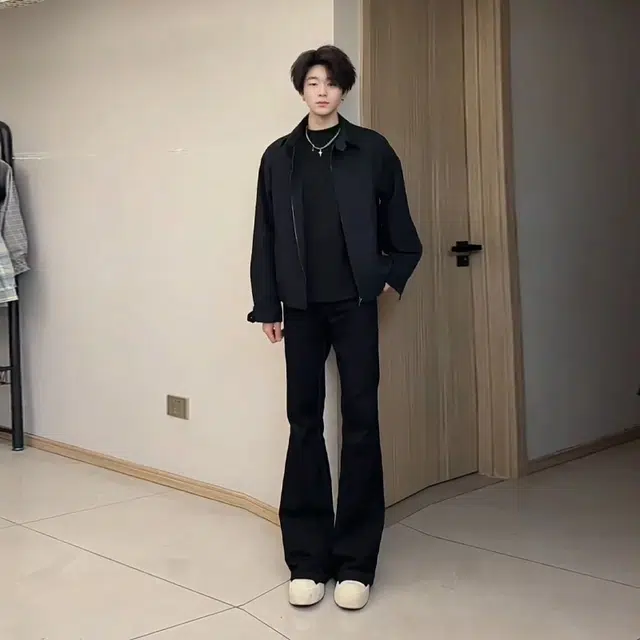 唐启 秋季美式高个子加长裤子修身窄版直筒弯刀微喇牛仔裤 男女同款