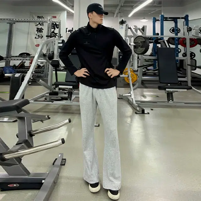 唐启 美式直筒卫裤秋季提裆显腿长健身运动裤子弯刀微喇裤休闲裤 男女同款